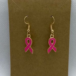 Breast Cancer Pink Ribbon Earrings